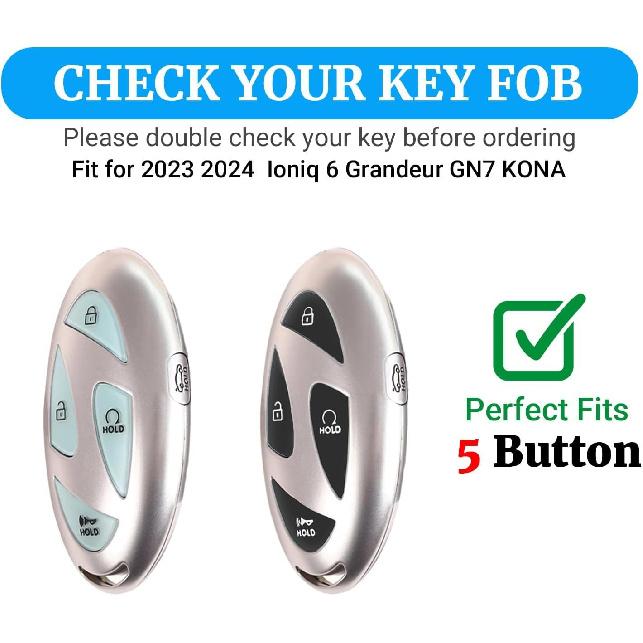 for Hyundai Key Fob Cover -2025, 5 Button Soft Full Coverage Protection Key Case for Ioniq 6 Elantra Santa Grandeur GN7 KONA Smart Key, Blue