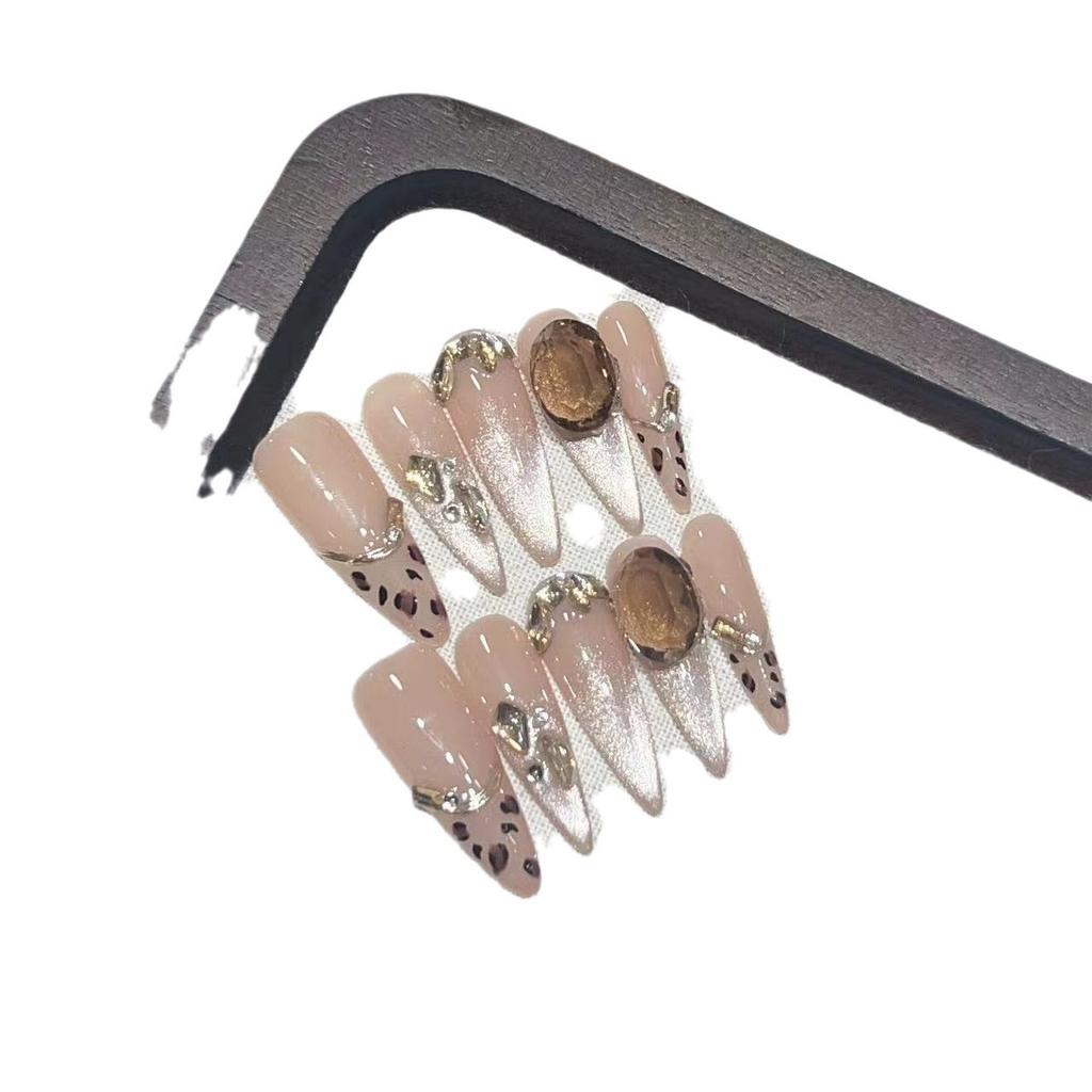 Noszenie Zbroi Ręcznie Robiona Wysokiej Klasy Atmosfera Koci Oko Francuski Manikiur w Panterkę Zdejmowalny