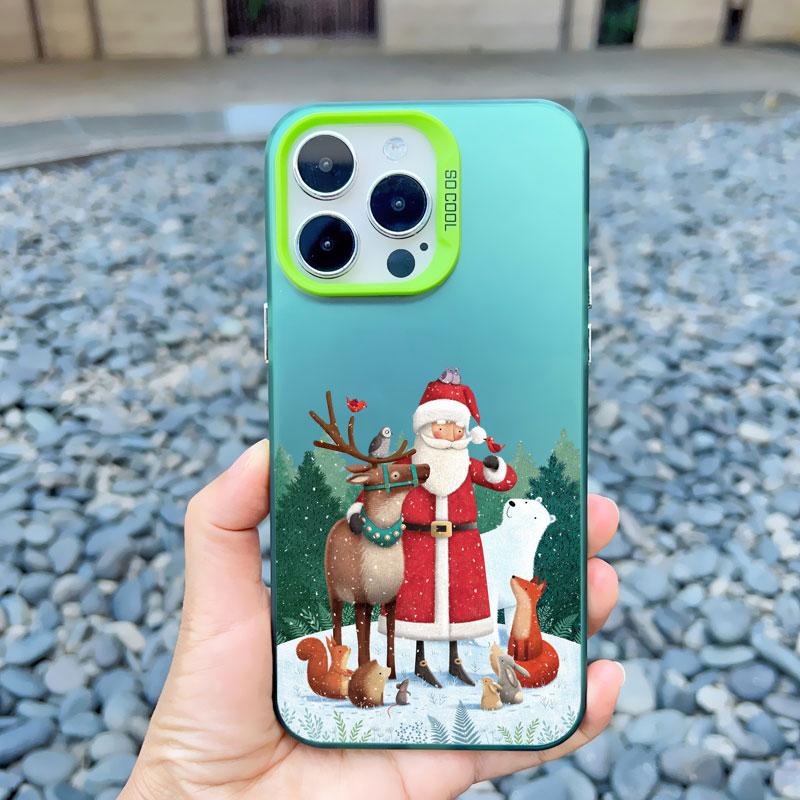 Luxury Cartoon Christmas Phone Case for IPhone 14 15 Pro Max Plus 11 12 13 Mini Pro Max Simple Santa Shockproof Laser Matte Case
