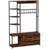 Garderobe mit Schuhregal 10 Haken, 3 Ablagen, klappbares 2-stufiges Schuhregal, braun