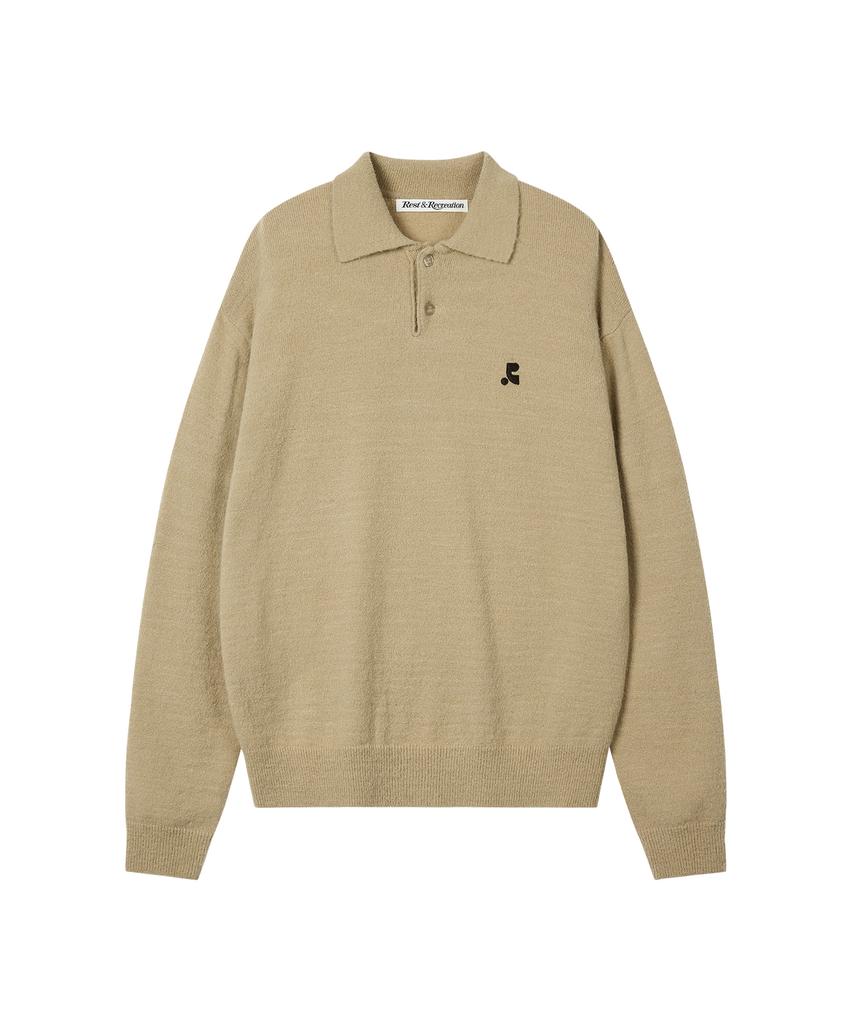 REST&RECREATION Wool Polo Knit Top - Beige
