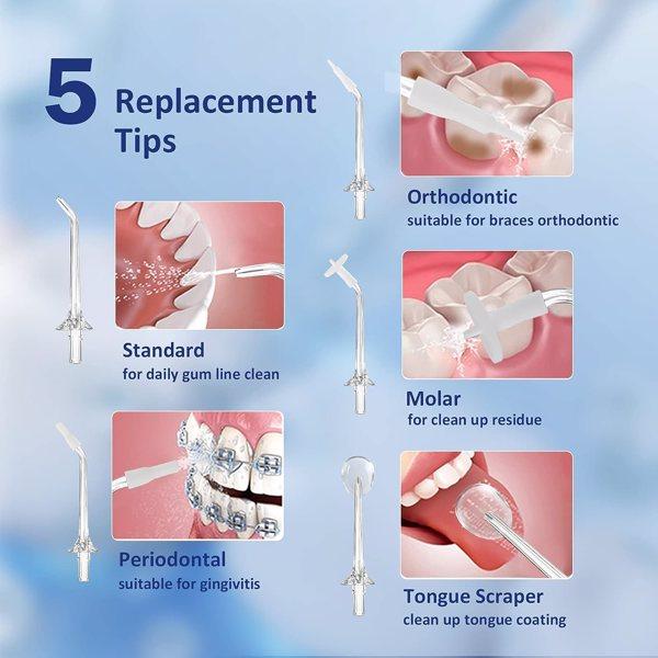 Water Flosser for Teeth Cleaning,Cordless Water Flosser with Adjustable Level Pressure,300ML Detachable Water Tank,5 Water Jet Replacements,IPX6