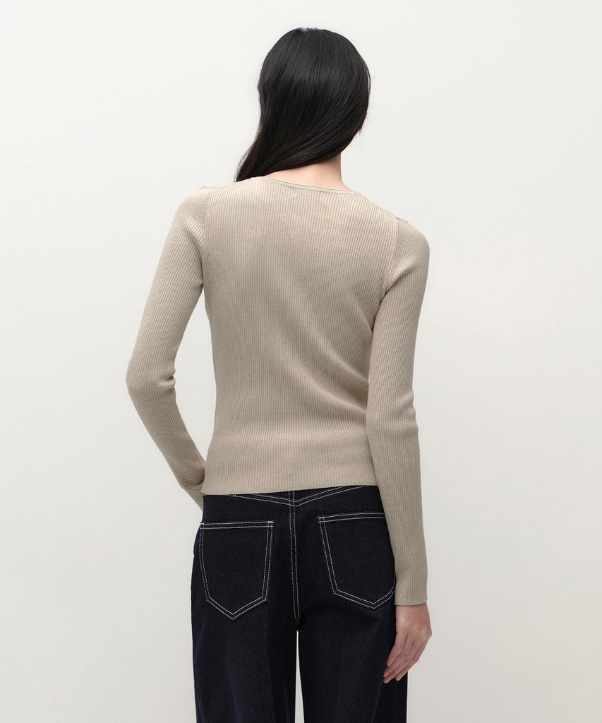 MUSINSA STANDARD WOMAN Women'S Ribbed Slim Henley Neck Knit [Light Beige]