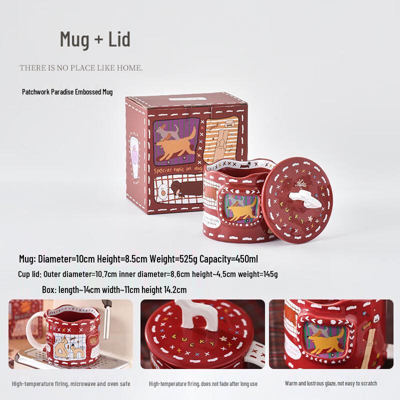 Handun Patchwork Dog Ceramic Mug with Lid