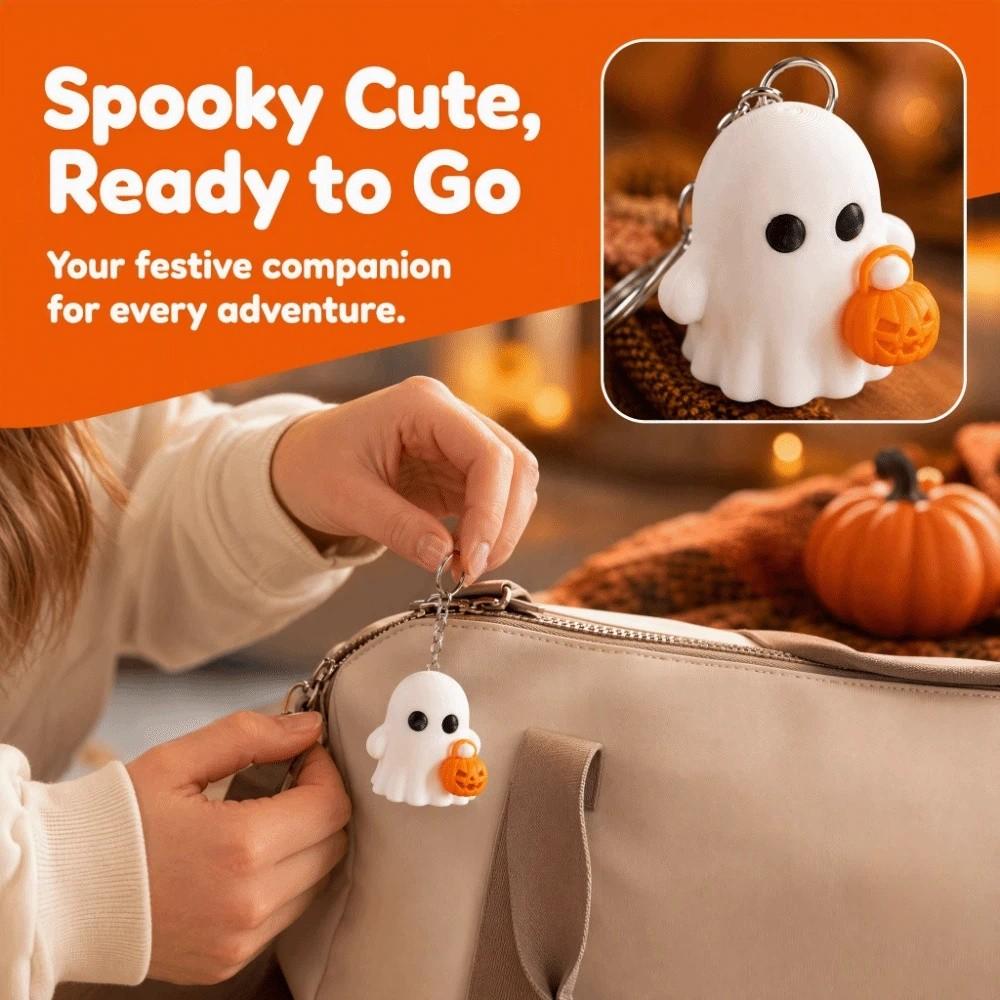 5 Expressions Halloween Keychain Pumpkin 3D Printed Keyring White Ghost Pendant  School Bag