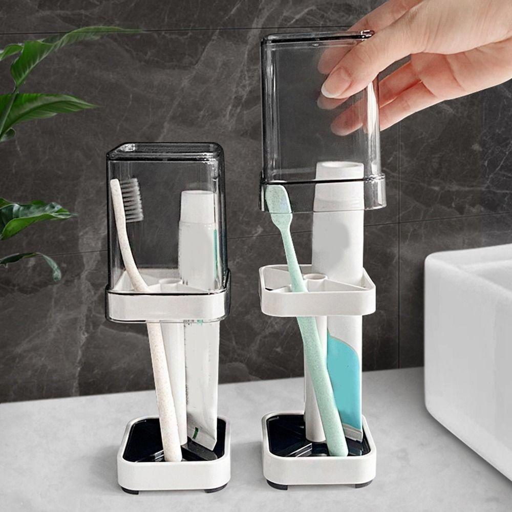 

Plastic Toothbrush Holder with Cup Drainage Toothpaste Countertop Organizer for Home світло-сірого кольору