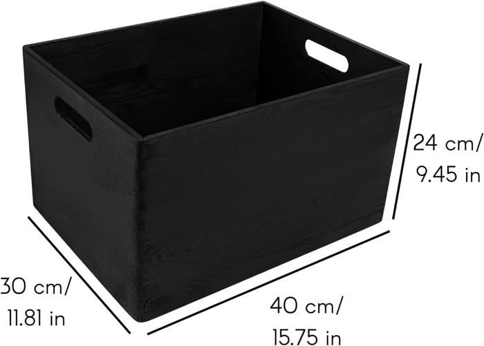 Boîte de Rangement en Bois Creative Deco Noire 39x29x23cm avec Poignées