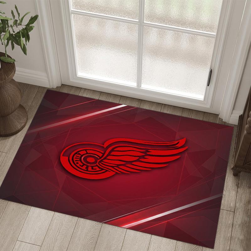 Detroit Red Wings Design Crystal Velvet Carpet Cozy Non?Slip Printed Rug For Bedroom Living Room Entrance