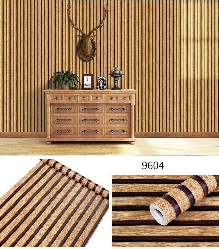 45CM PVC Wood Striped Self-Adhesive Wallpaper Background Wall Desk Cabinet Furniture Renovation Waterproof Sticker