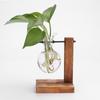 Plant Terrarium with Wooden Stand Hydroponic Planter Bulb Glass Bonsai Flower Pot for Indoor Office Desk Decor Accessories