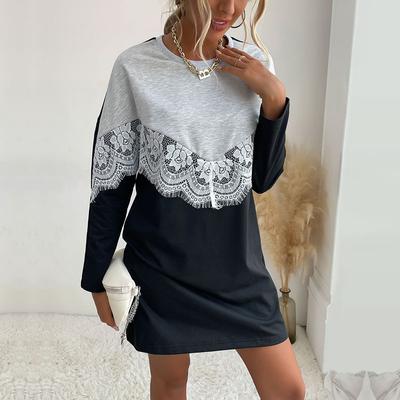 Lässiger Komfort und Vielseitigkeit Kleidung Rundhals Pullover Floral Lace Splicing Sweatshirt Kleider