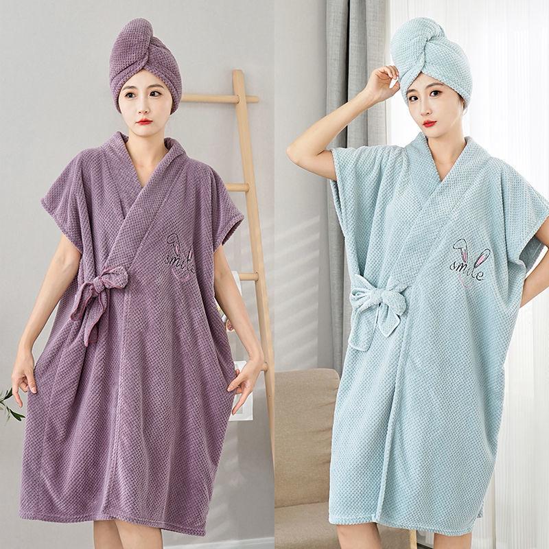 Baderock aus Korallensamt für Damen, weich, saugfähig, verdickt mit Einfassung, um die Brust gewickeltes tragbares Badetuch für Erwachsene