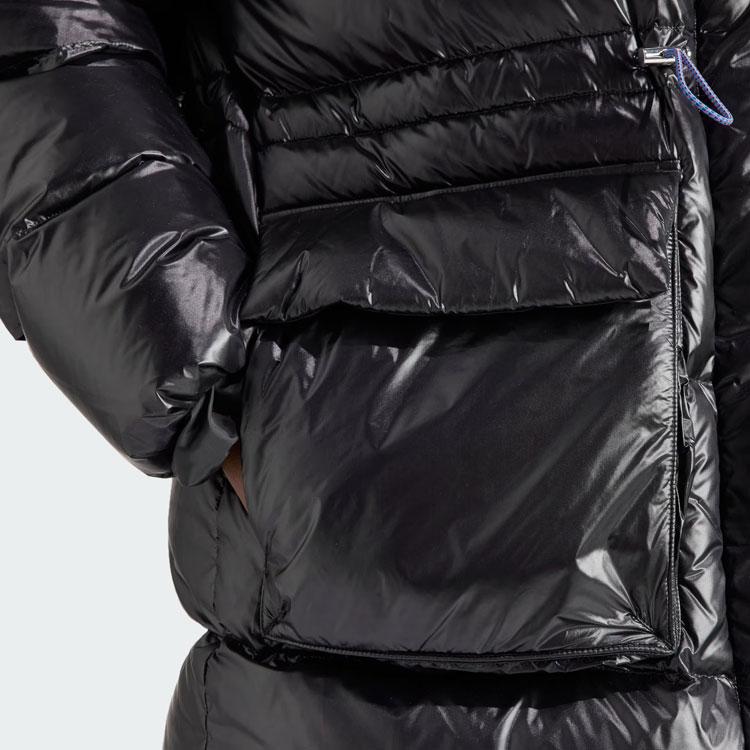 Adidas Originální péřová bunda s nadýchaným dlouhým kožešinovým límcem Dámské svrchní oblečení Černá IR7117