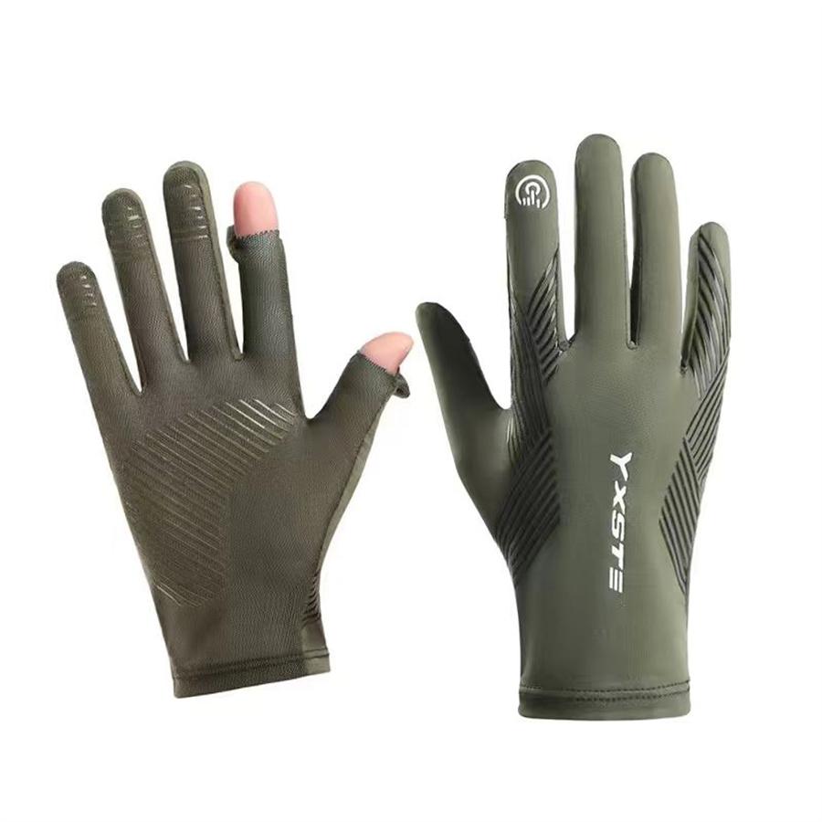 Summer UV Protection Gloves, 2-Finger Exposed Anti-Slip Touchscreen Gloves for Cycling & Fishing L армия зеленый