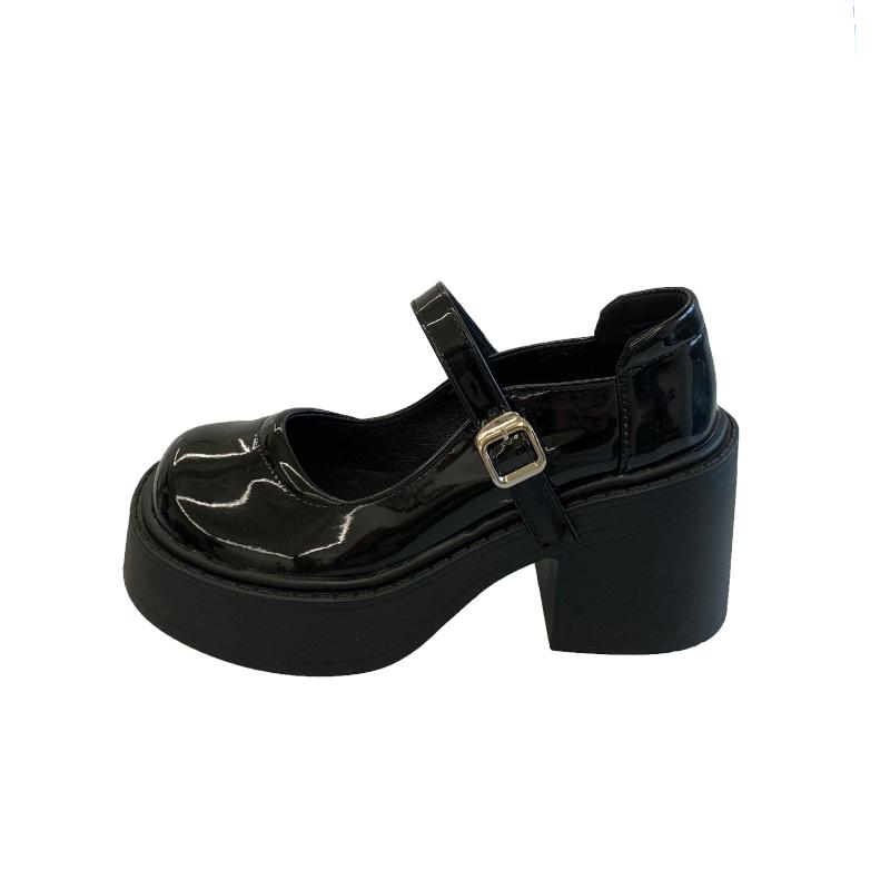 Women's Chunky Heeled Leather Shoes, Thick Sole, Height-enhancing French Retro Mary Jane Shoes