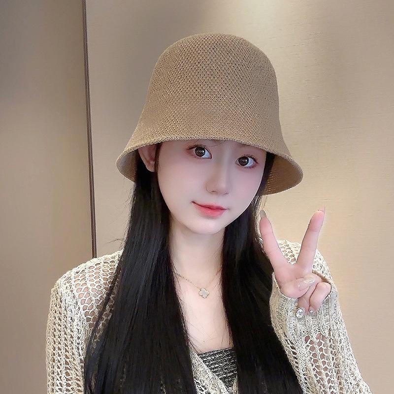 Women's Straw Hat Woven Sunshade Beach Hat Summer Hollow Breathable Bucket Hat Beach Sunshade Hat