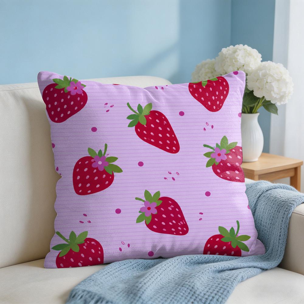 Fruit Strawberry Cushion Cover Short Plush Soft DoubleSided Printing Pillow Case Cozy Sofa Bedroom Home Decor Gift