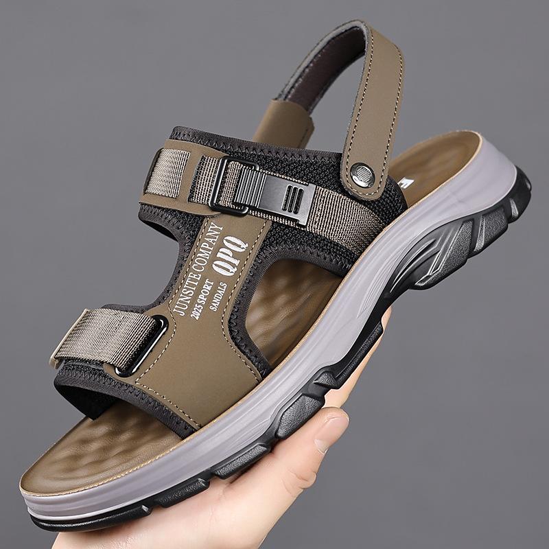 Fashion 2025 Summer New Designer Beach Shoes for Men Dual-use Fashion Casual Slipper Shoes Male Outwear Solid Color Leather Sandals Man