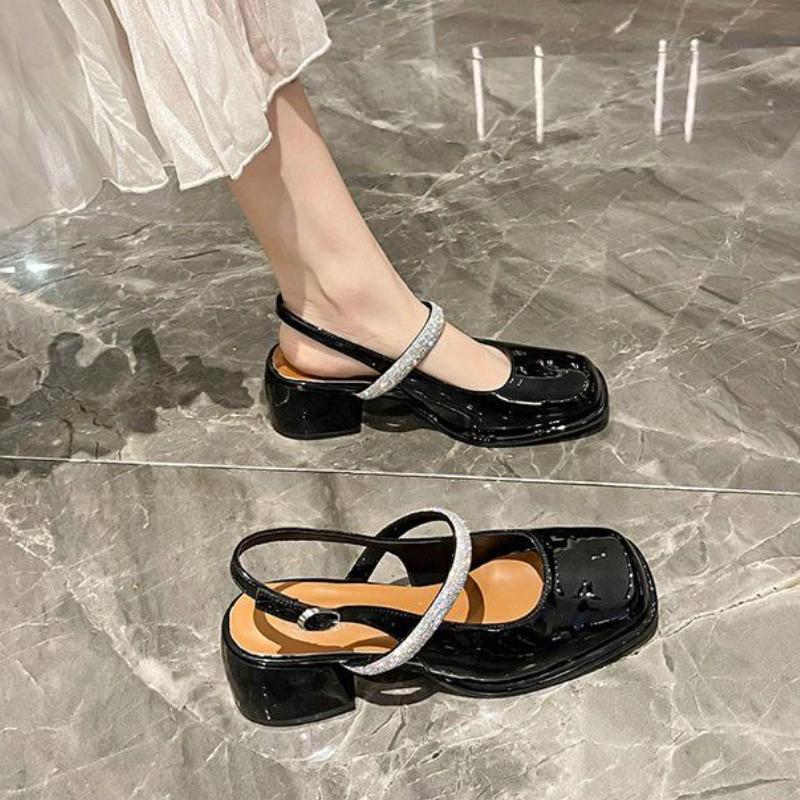 Rhinestones Square Toe With Medium Heels Closed Sandals for Women The Best Sales High Quality 2025 Luxury Woman Mary Jane Shoes