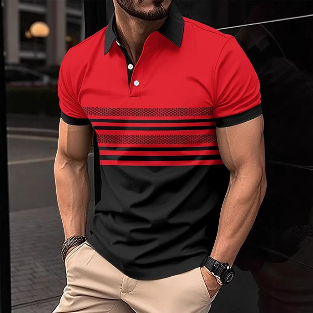 Summer Men New Short Sleeve Strpe Polo Shirt Men Business Casual Lapel Golf Polo Shirt Tops 100% Polyester