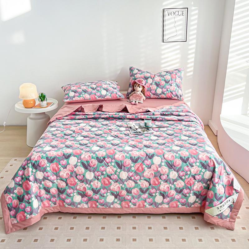 Flowers Style Summer Quilted Quilt 100% Cotton Fluffy Air Condition Thin Quilt Soft Comfortable Thin Blanket Machine Washable