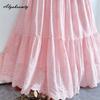 Japanischer Mori Girl Frühling Sommer Damen Rosa Rock Elastischer Bund Blumenstickerei Weicher Rock Eleganter Femininer Baumwolle Damenröcke