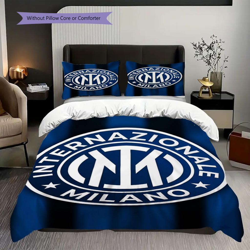 Inter Milan Emblema a Strisce Set da Tre Pezzi (1 * copripiumino + 2 * federa, senza nucleo) Regalo di compleanno di Natale Copripiumino e federa