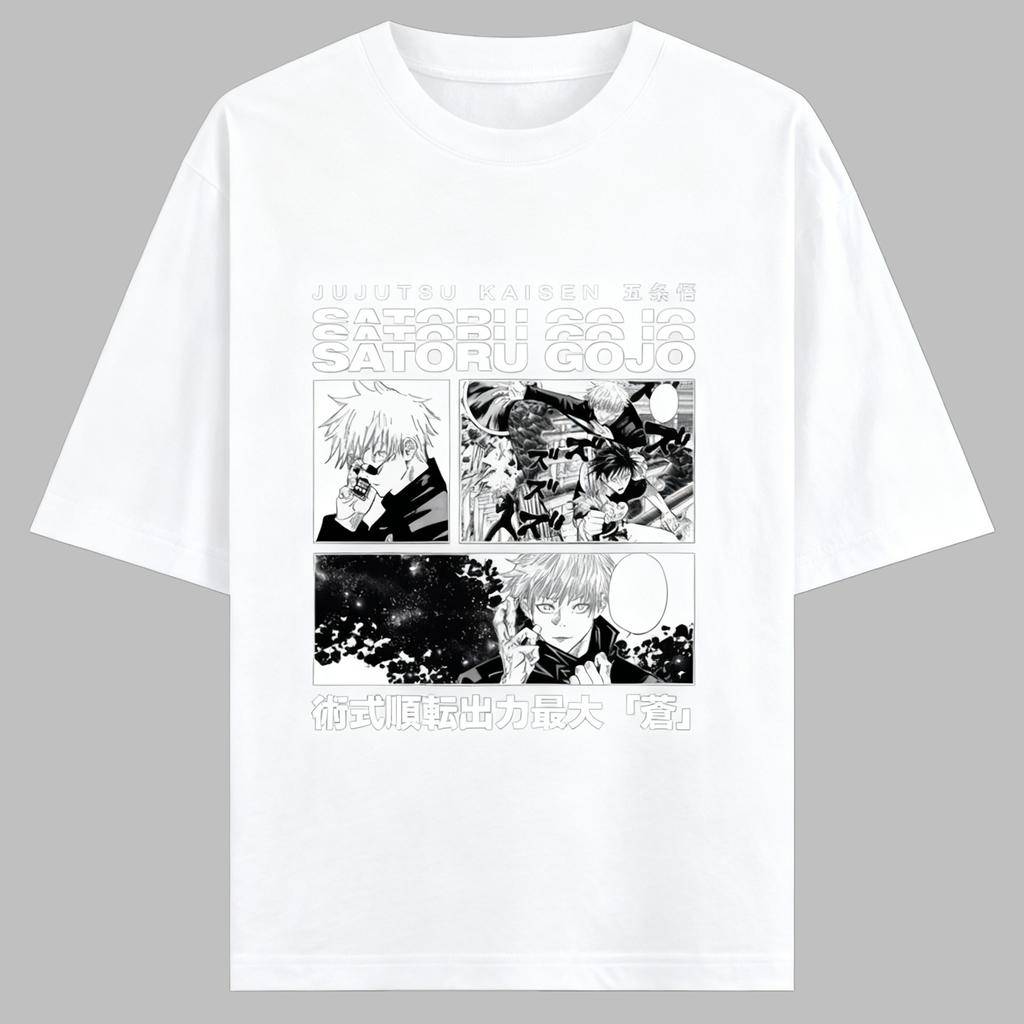 Jujutsu Kaisen Anime Gojo Satoru Printing Cotton Tshirt Men and Women Harajuku Fashion Loose Summer Anime Peripheral Clothing