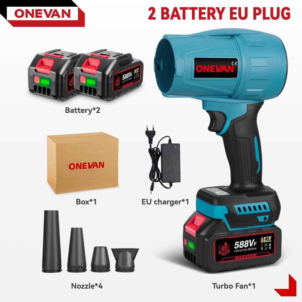 ONEVAN Brushless 3 Gears Electric Air Blowers Turbo 300000RPM Jet Fan Handheld Leaf Blower Dust Blowing Tool for 21V Battery