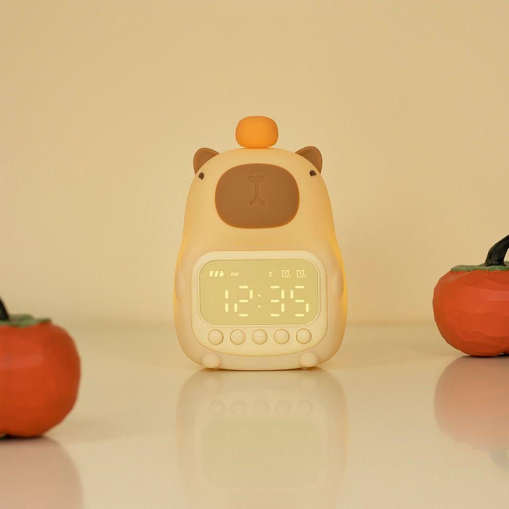 Children Gift Cartoon Capybara Alarm Clock Silicone USB Rechargeable Capybara Night Light LED ABS Bedside LED Clock Bedroom