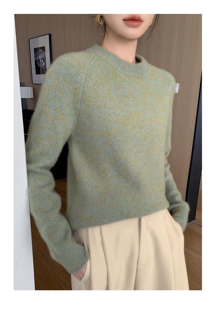 Women's 3-Strand Marled Cashmere Pullover - High-End, Stylish, Round Neck Sweater