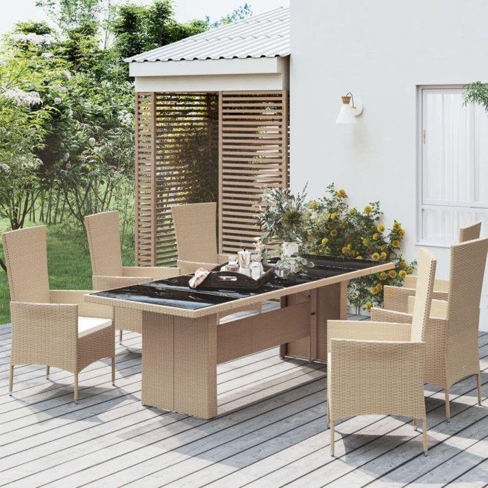 VidaXL Garden Table Glass Top Woven Resin Tempered Glass 319557