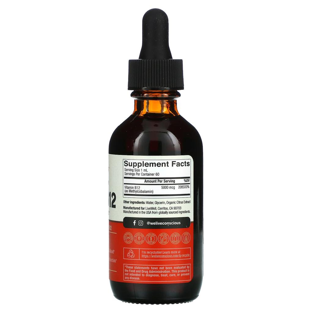 Live Conscious Vegan B12, Maximum Strength, 60ml