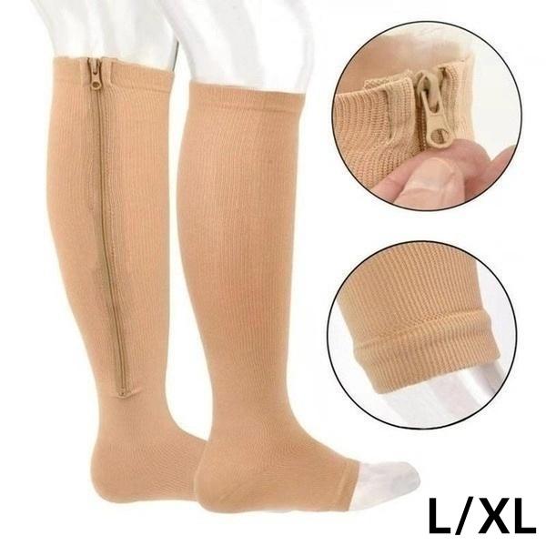 Unisex Toeless Compression Socks Side Zip Up Knee High Socks Prevention Socks