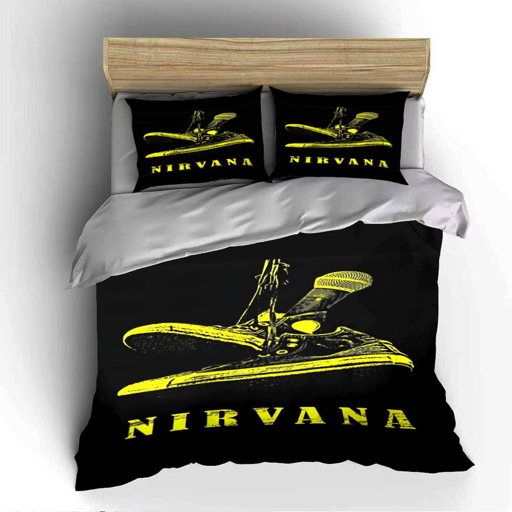 Nirvana Logo Microphone Print Bedding Set Bedding set (1 duvet cover, 2 pillowcases, duvet not included)