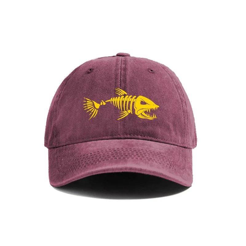 Fishbone Baseball Cap Summer Distressed Dad Hats Men Outdoor Fishing Skeleton Fish Bone Caps