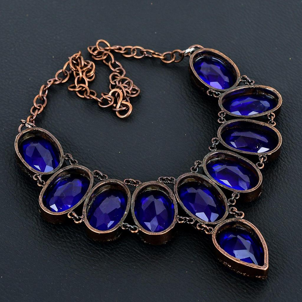 Tanzanite Handmade Gemstone Necklace, Copper Electroformed Necklace Antique Jewelry, Adjustable Chain Necklace Engagement Gift