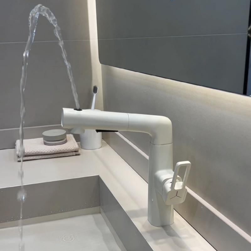 Milky White Bronze Pull-Out Bathroom Basin Faucet Grey Household Adjustable Hot And Cold Shower Faucet for Kitchen And Bath