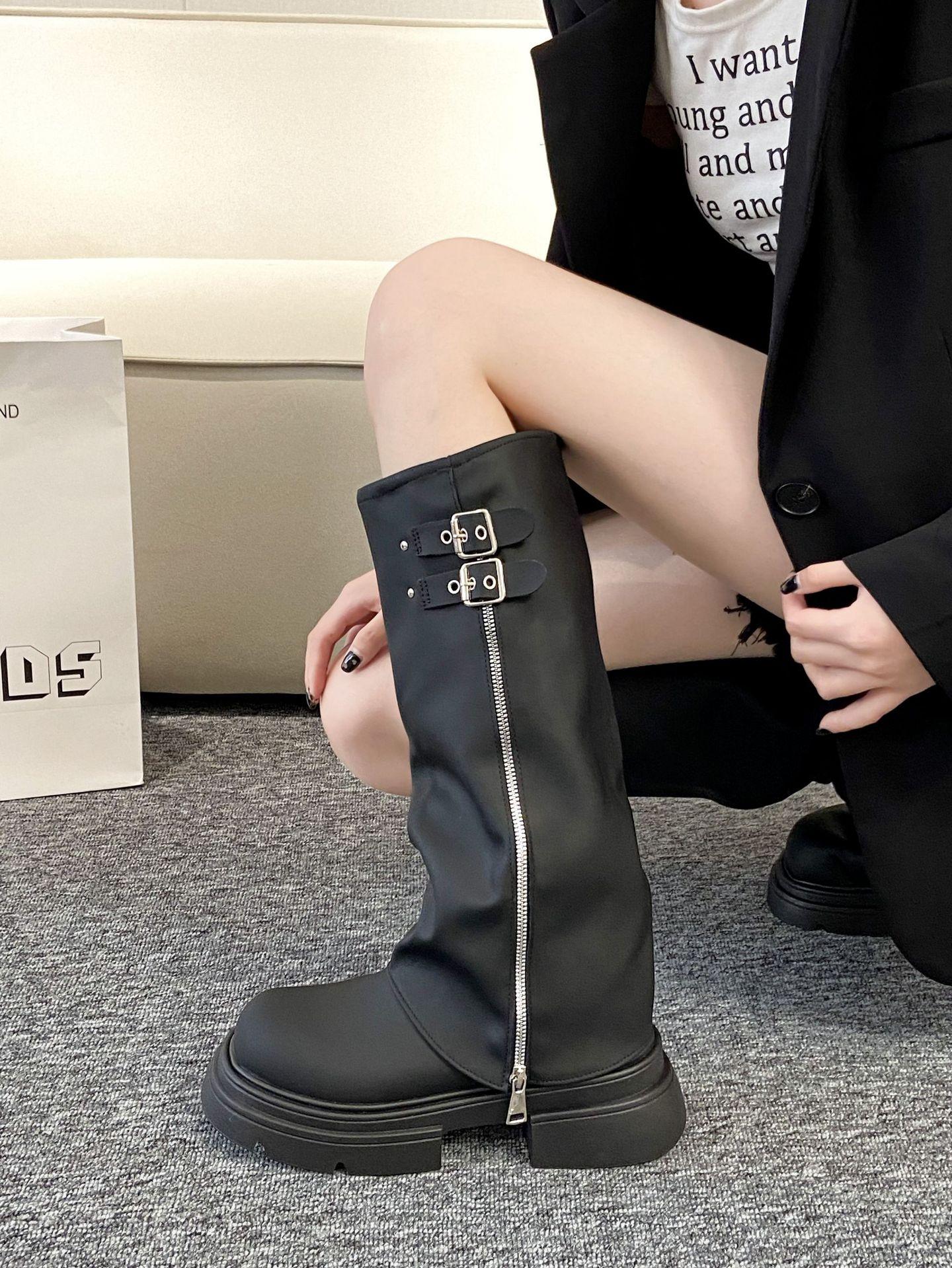 

Big Trousers Boots Sweet Cool Spice Girls Pile Boots Thick-soled Muffin But Knee Boots Medium Knight Boots Boot Cover Black 40 чёрный