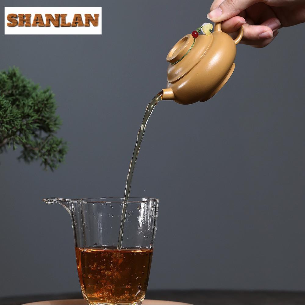 100ml Luxury Yixing Purple Clay Teapot Handmade Flying Saucer Pot Raw Ore Gold Section Mud Tea Maker Kettle Chinese Zisha Teaset