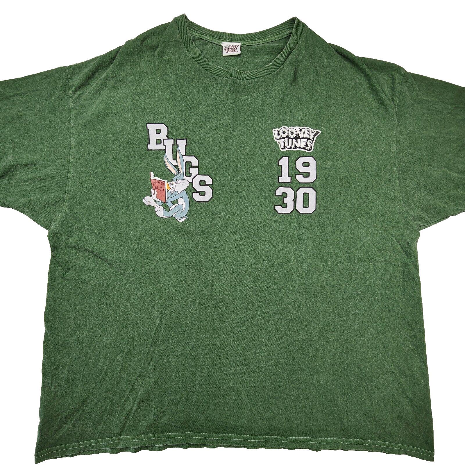 Looney Tunes Warner Bros Shirt Adult XL Green Bugs Bunny Big Logo Vintage Tee XL