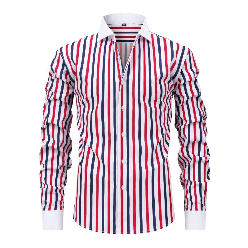 Men's Dress Shirts Stripe Long Sleeve Stretch Wrinkle-Free Formal Shirt Business Casual Button Down Shirts