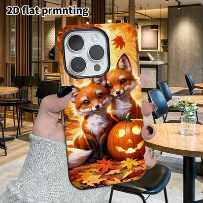 Phone Case: 2D Flat Design Suitable for iPhone 18 17 16 15 14 13 Pro Film Protective Case, Couple Style, Double Little Foxes, Christmas and Halloween