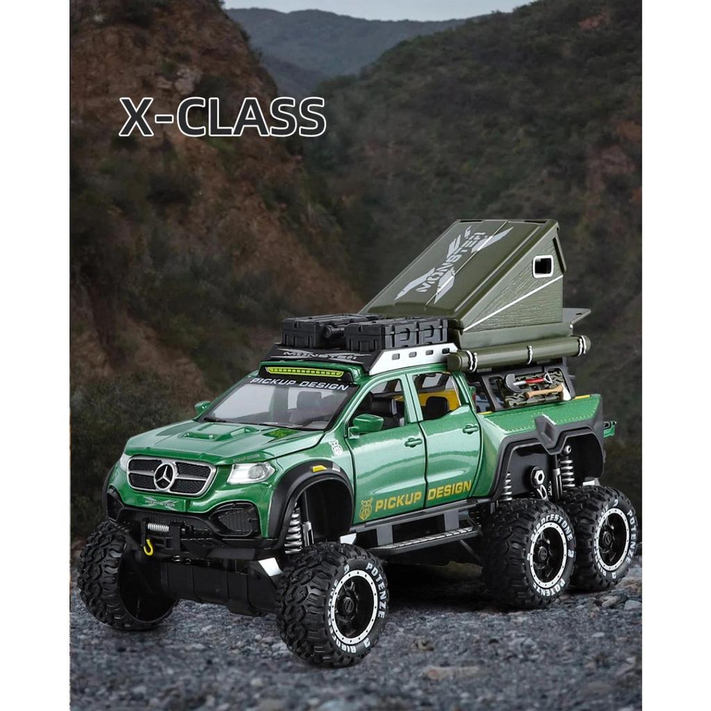 1/28 BENZ X-CLASS 6X6 Οχήματος Κάμπινγκ Εκτός Δρόμου Μοντέλο Αυτοκινήτου από Κράμα Ήχος και Φως Παιδικό Παιχνίδι Συλλεκτικά Δώρο Γενεθλίων