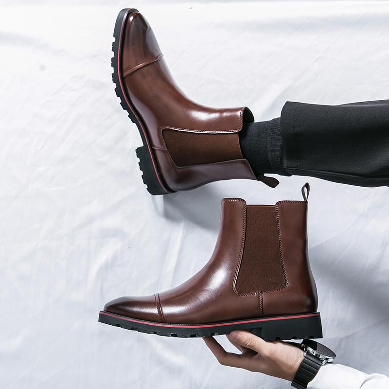 Fashion Fashion Male Chelsea Boots Slip on Casual Leather Ankle Boots Fashion British Style Short Botas 2025 New Men's High Top Shoes