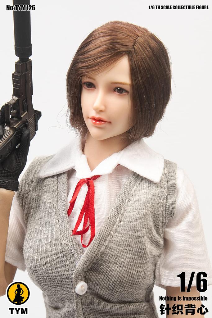 TYM126 Maßstabsfigur für sexy Büro High School College Graue Weste Strickpullover und Waffe nicht [TOYBARJAPAN] 1/6 Frauen, Schönheit, Dame, Mädchen, Studentin,