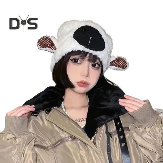 

Женская зимняя шапка в форме головы мультяшного ягненка, толстый флис, защита ушей, купол, сохраняющий тепло, реквизит для фотосъемки на открытом воздухе, повседневная кепка белый