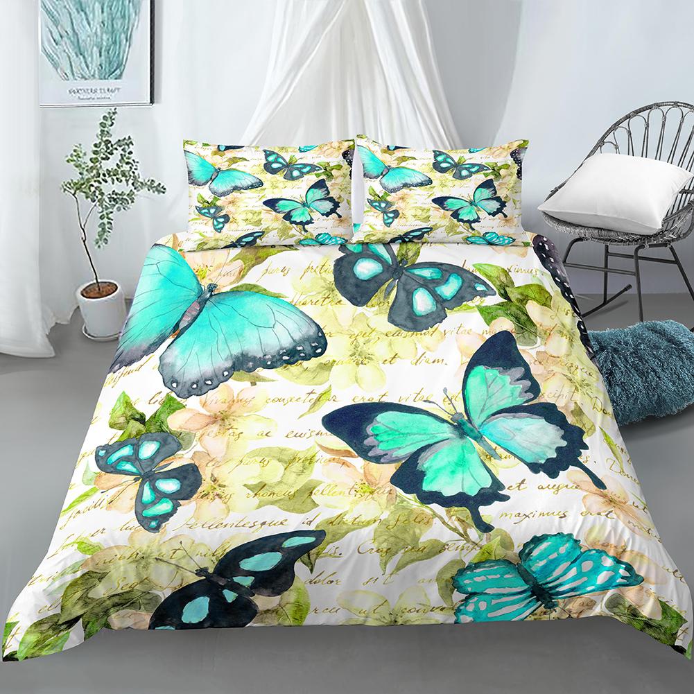 Butterfly Aesthetics Duvet Cover King Queen Beautiful Blue Flying Insect Pattern Print Bedding Set 2/3pcs Polyester Quilt Cover