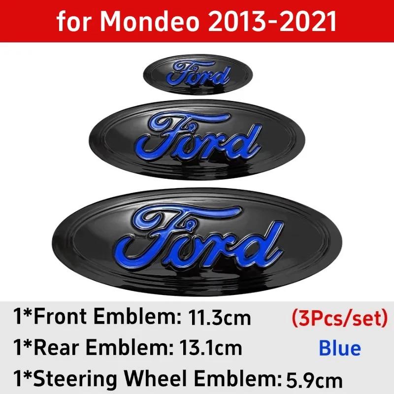 Car Sticker 3pcs Badge for Ford Taurus Equator Explorer Escape ST Kuga Mondeo Focus Edge Car Front Rear Logo Steering Wheel Cove