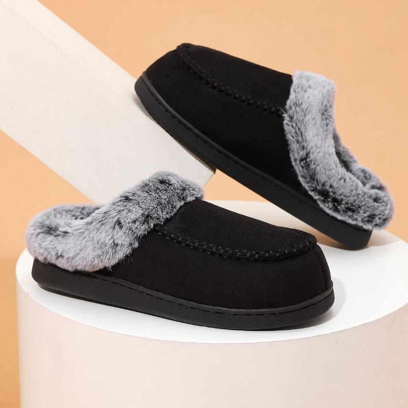 Cross-border New Wholesale Men's Faded Wool Mark Shoes To Keep Warm At Home and Wear Piled Non-slip Thickened Cotton Slippers